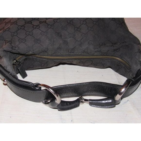 Gucci Vintage Black HOBO Large G Logo Canvas And Black Leather - Picture 9 of 12